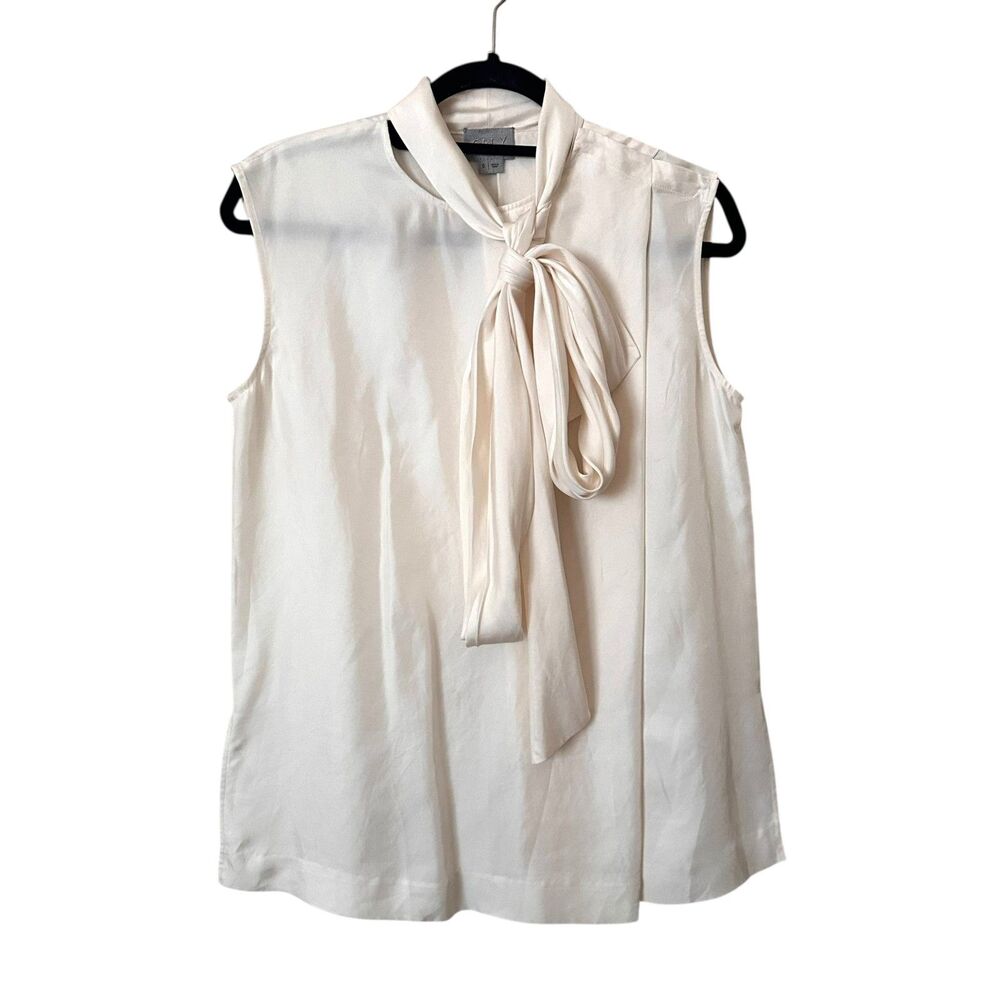 GREY JASON WU Tie Neck Ivory Sleeveless Silk Blouse NWOT Small